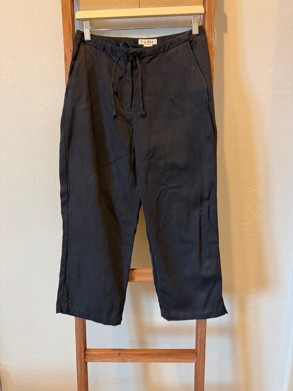 Tommy Bahama black silk cotton drawstring wide leg pants size 8